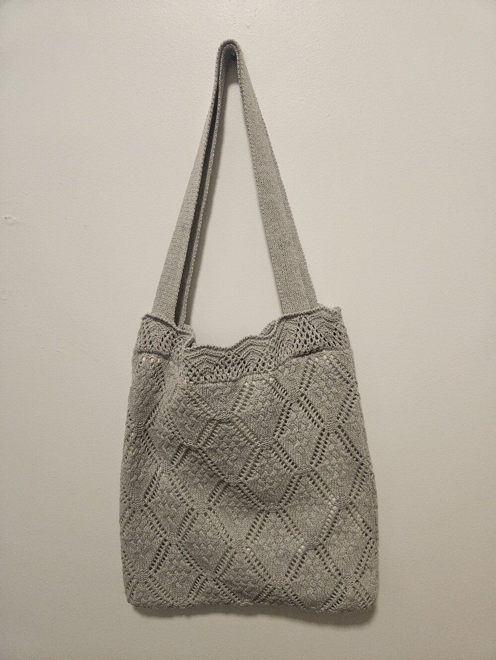 Handcrafted Light Gray Crochet Tote Bag
